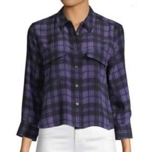 Equipment - Purple Plaid 100% Silk Button Down Top